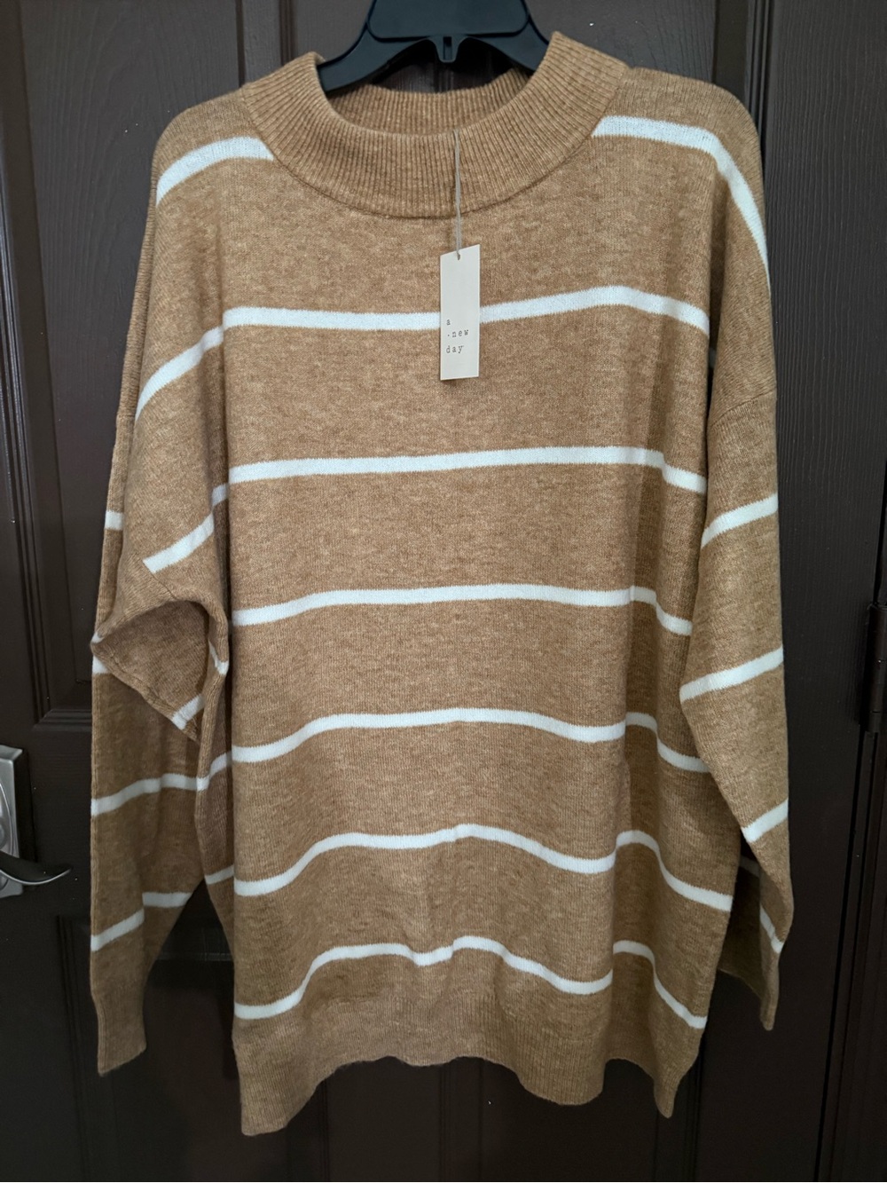 a new day Camel and White Striped Scoop-Neck Sweater